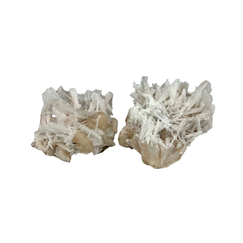 Scolecite Crystal Quartz on Pink Stilbite Specimen - 3.75-4.75 inch
