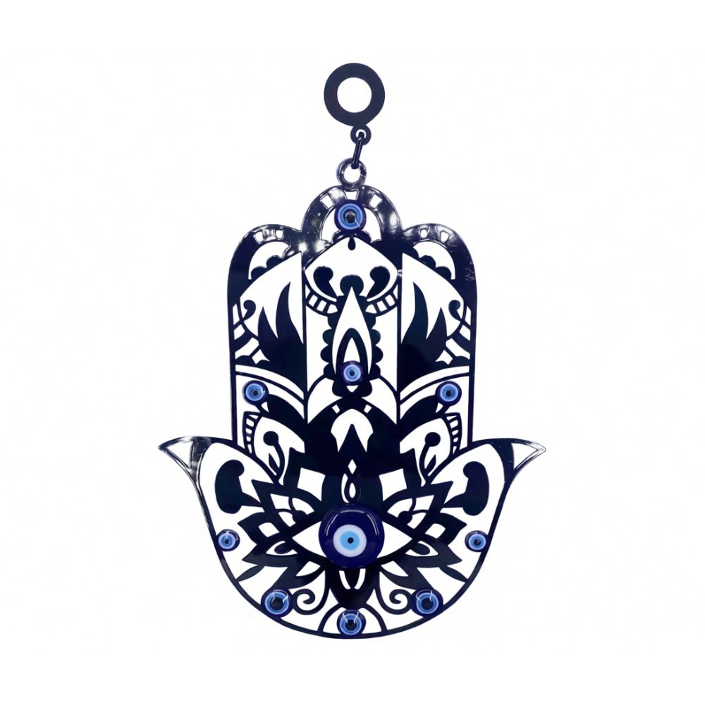 Evil Eye Hand of Fatima with Lotus Wall Plaque - 7.75 inch