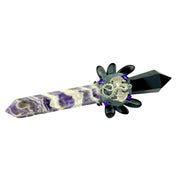 Black Obsidian with Amethyst Point Wand - 7.25 inch