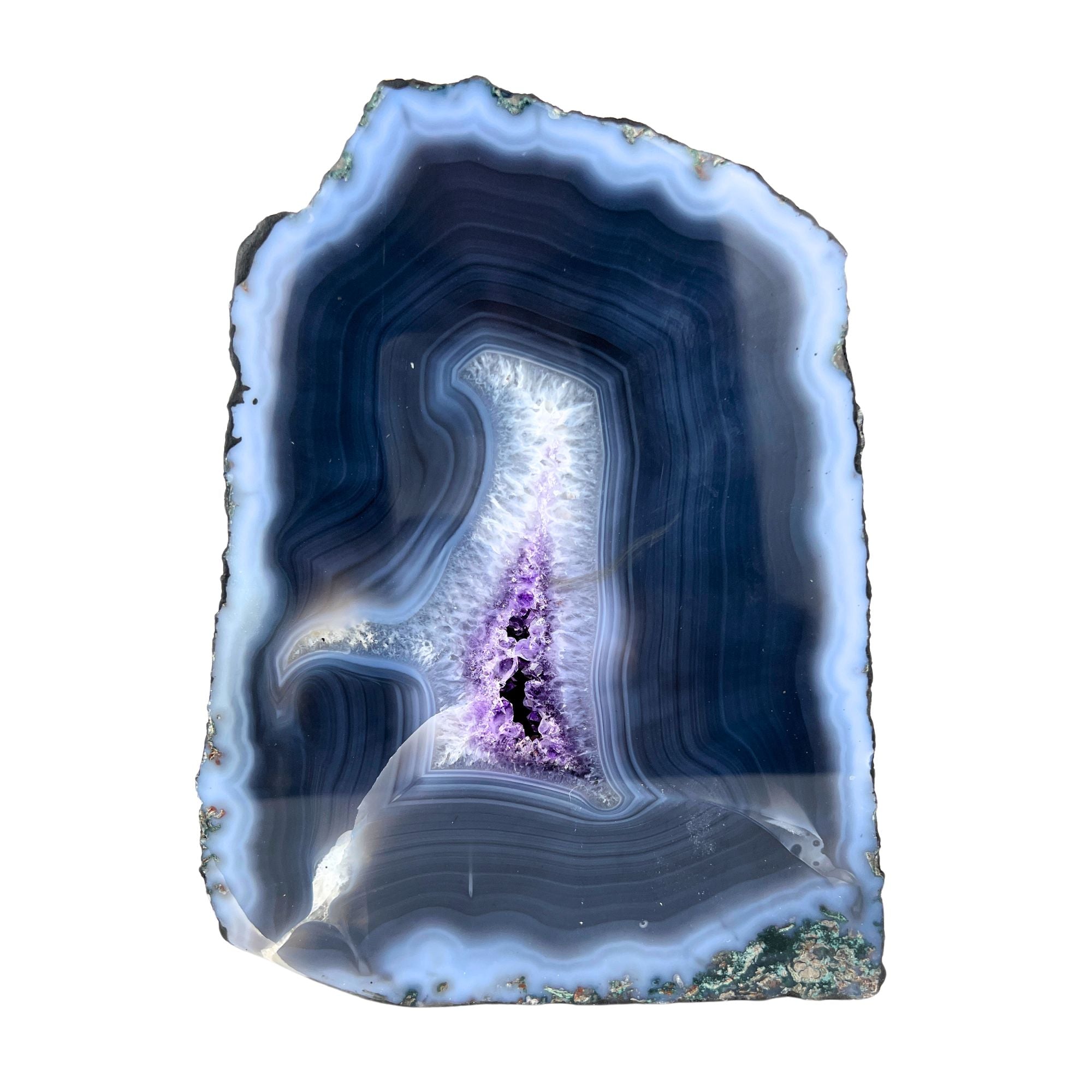 Amethyst Geode Half With Blue Agate - 7.7 x 6.0 inch