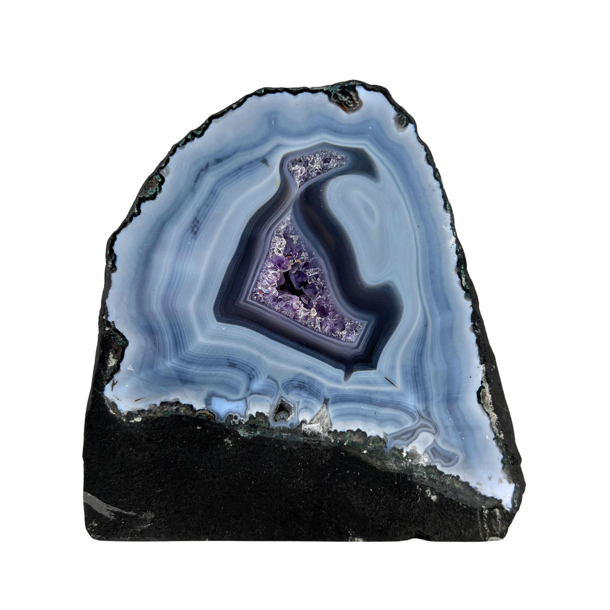 Amethyst Geode Half With Blue Agate - 5.6 x 5.8 inch