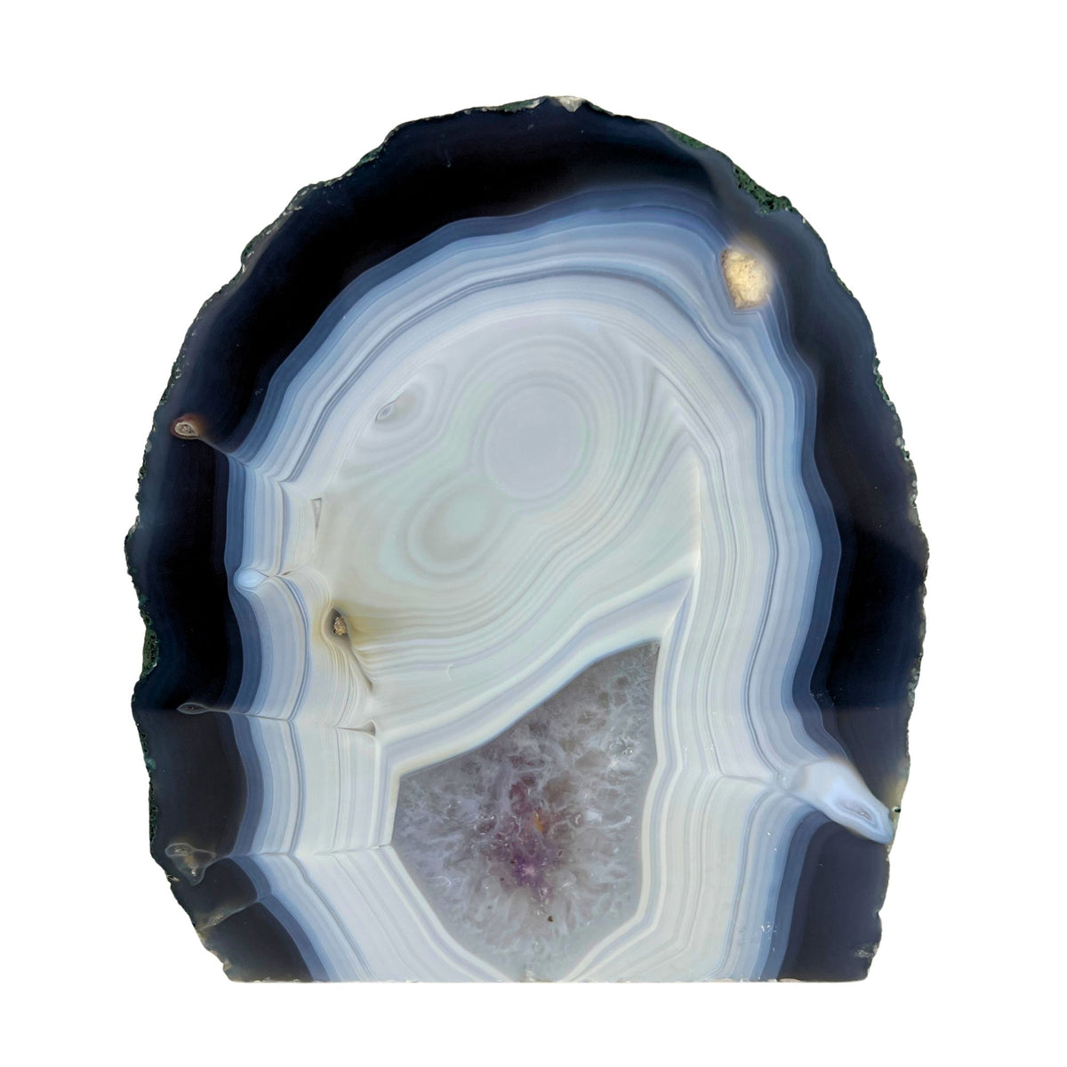 Amethyst Geode Half With Blue Agate - 7.0 x 6.2 inch