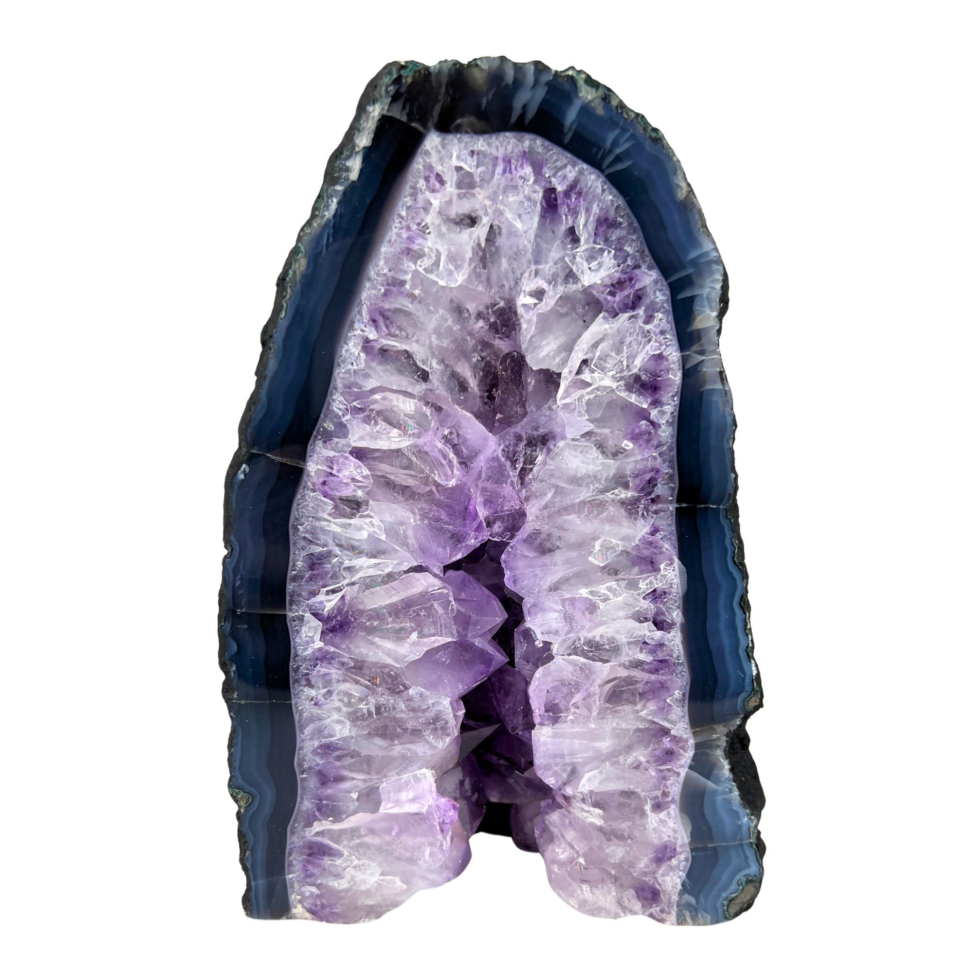 Amethyst Geode Half With Blue Agate - 8.0 x 5.2 inch