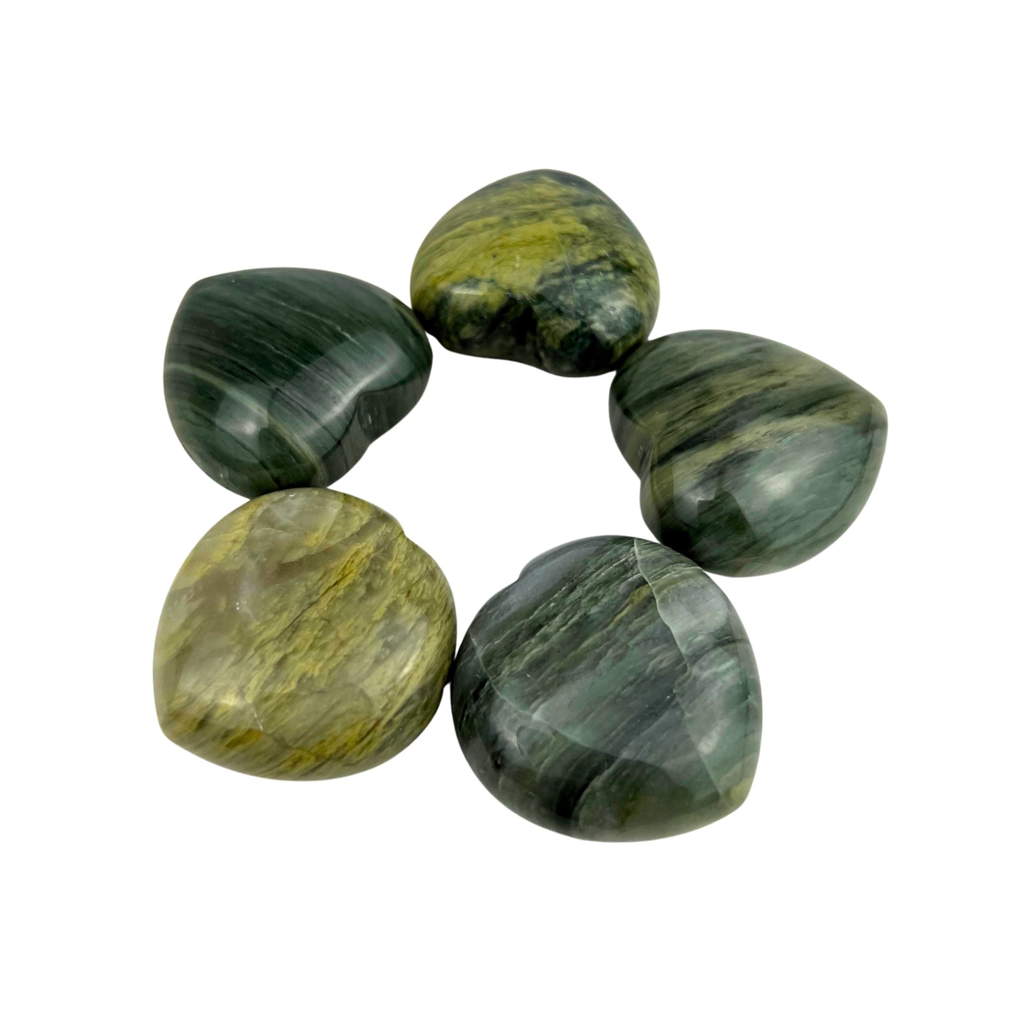 Green Hair Jasper Heart - 1.3-1.4 inch