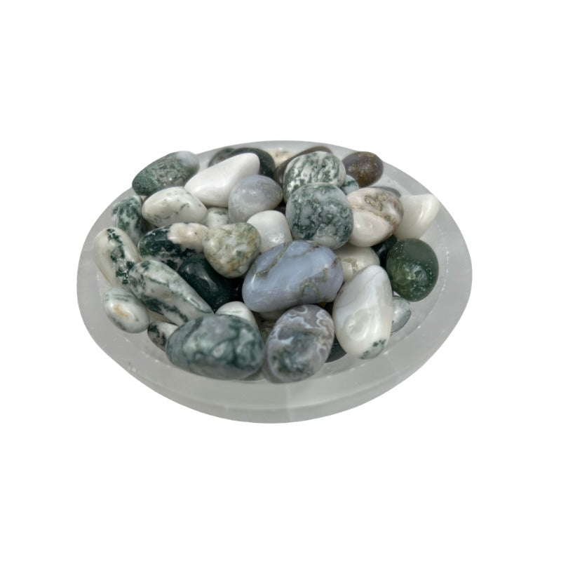 Tree & Green Moss Agate Tumbled Stone - 15-30 mm