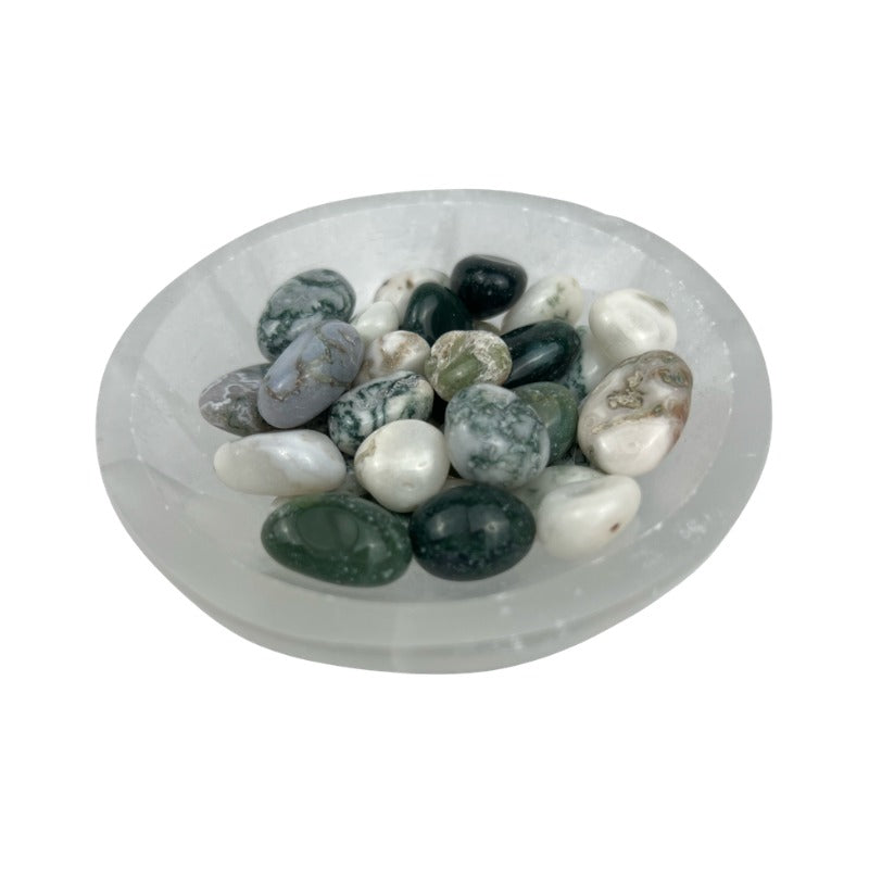 Tree & Green Moss Agate Tumbled Stone - 15-30 mm