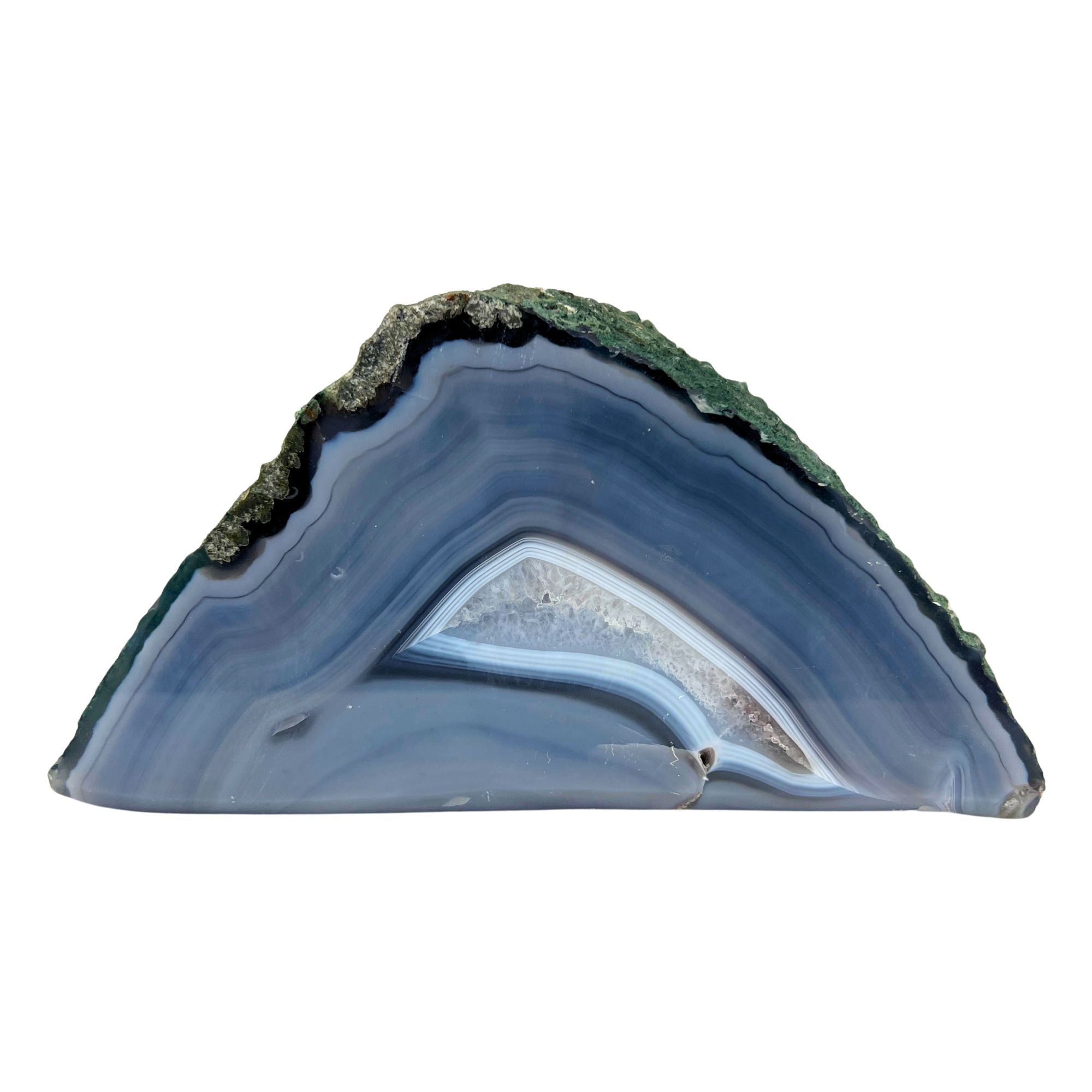 Blue Agate Geode Half - 3.5 x 6.7 inch