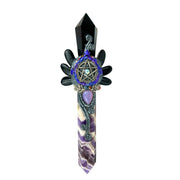 Black Obsidian with Amethyst Point Wand - 7.25 inch