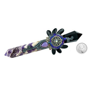 Black Obsidian with Amethyst Point Wand - 7.25 inch