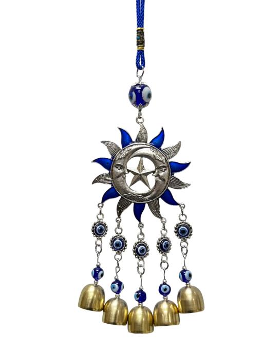 Evil Eye Sun Design Wind Chime - 12 inch