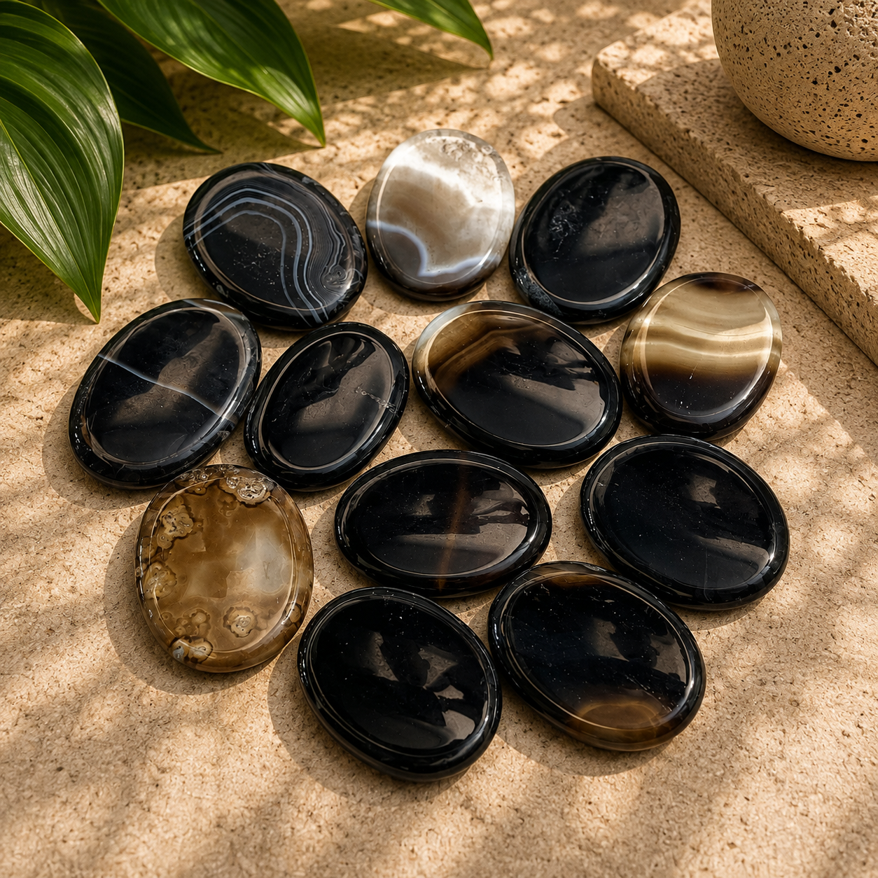 Black Onyx Worry Stone - 1.5-1.75 inch