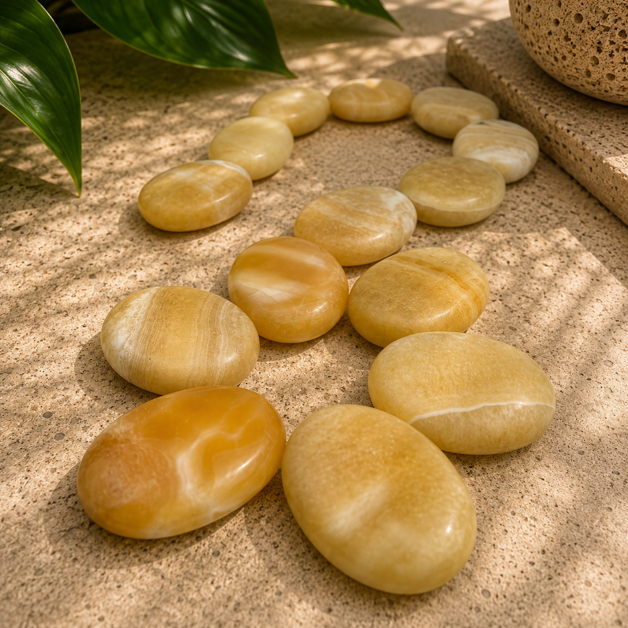 Yellow Aragonite Palm Stone - 1.75 inch
