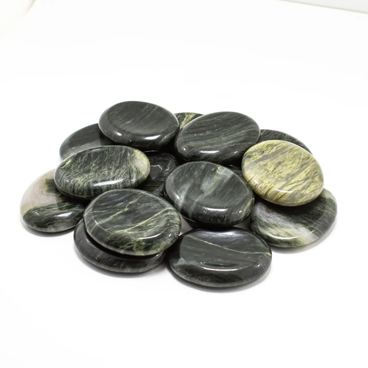Green Hair Jasper Worry Stone - 2 inch