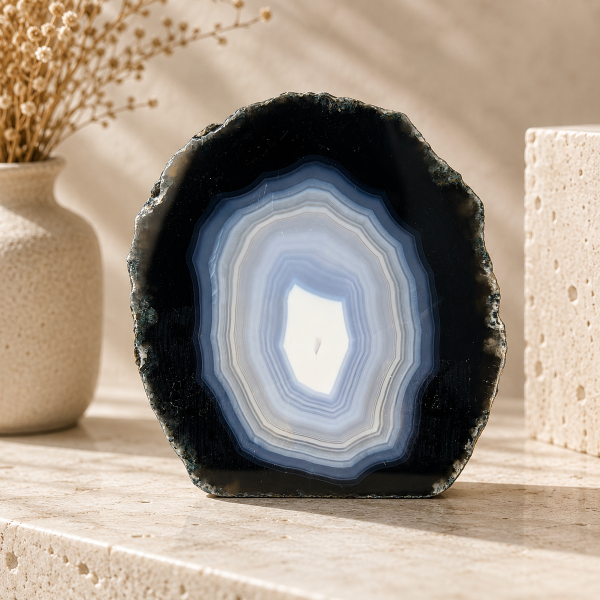 Blue Agate Geode Half - 3.7 x 3.4 inch