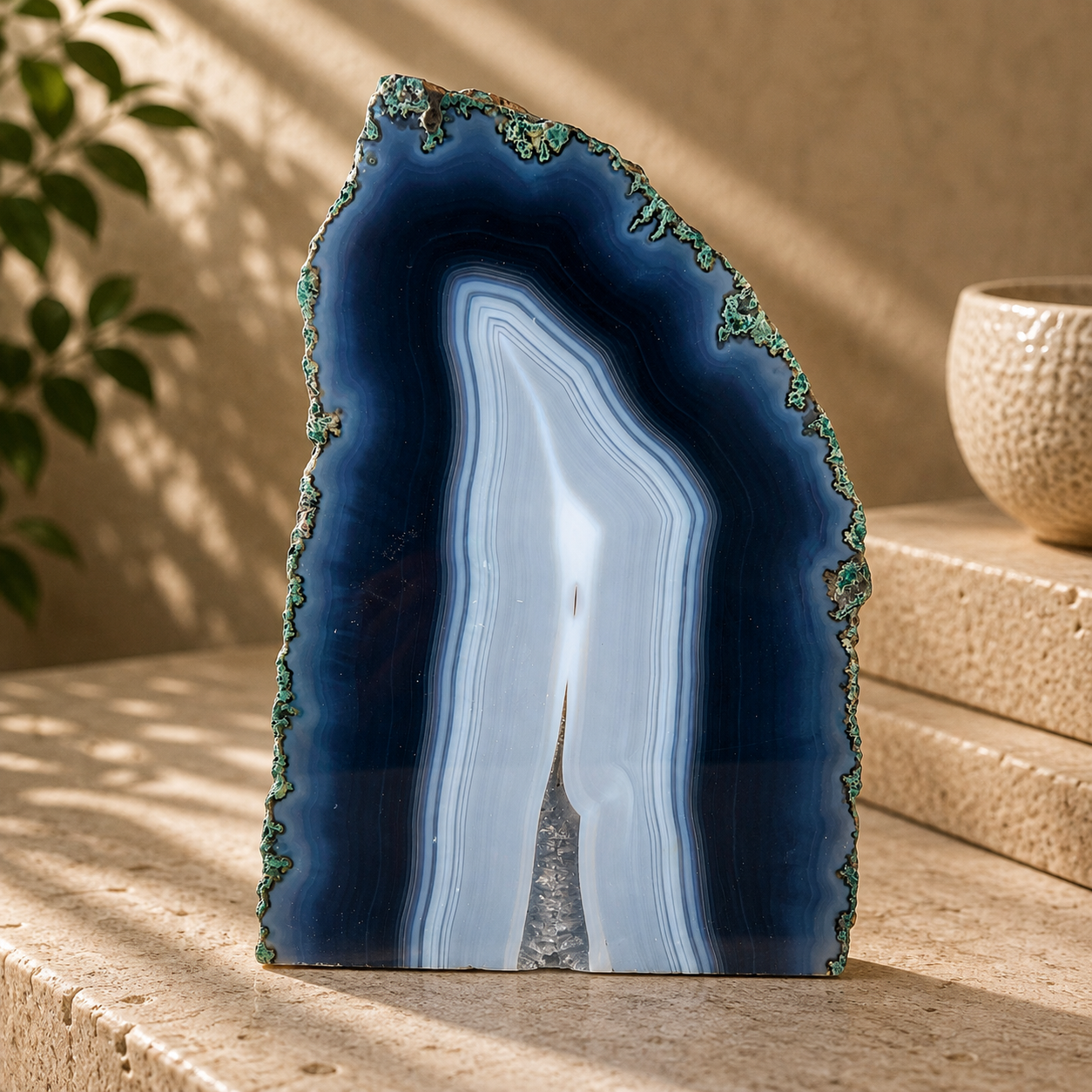 Blue Agate Geode Half - 7.6 x 4.9 inch