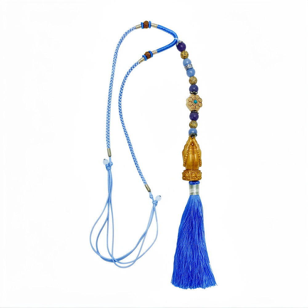 NECKLACE/HANGING - PRAYING HANDS/INNER PEACE WITH ANGELITE & LEPIDOLITE - 19.5-22.5 Inch