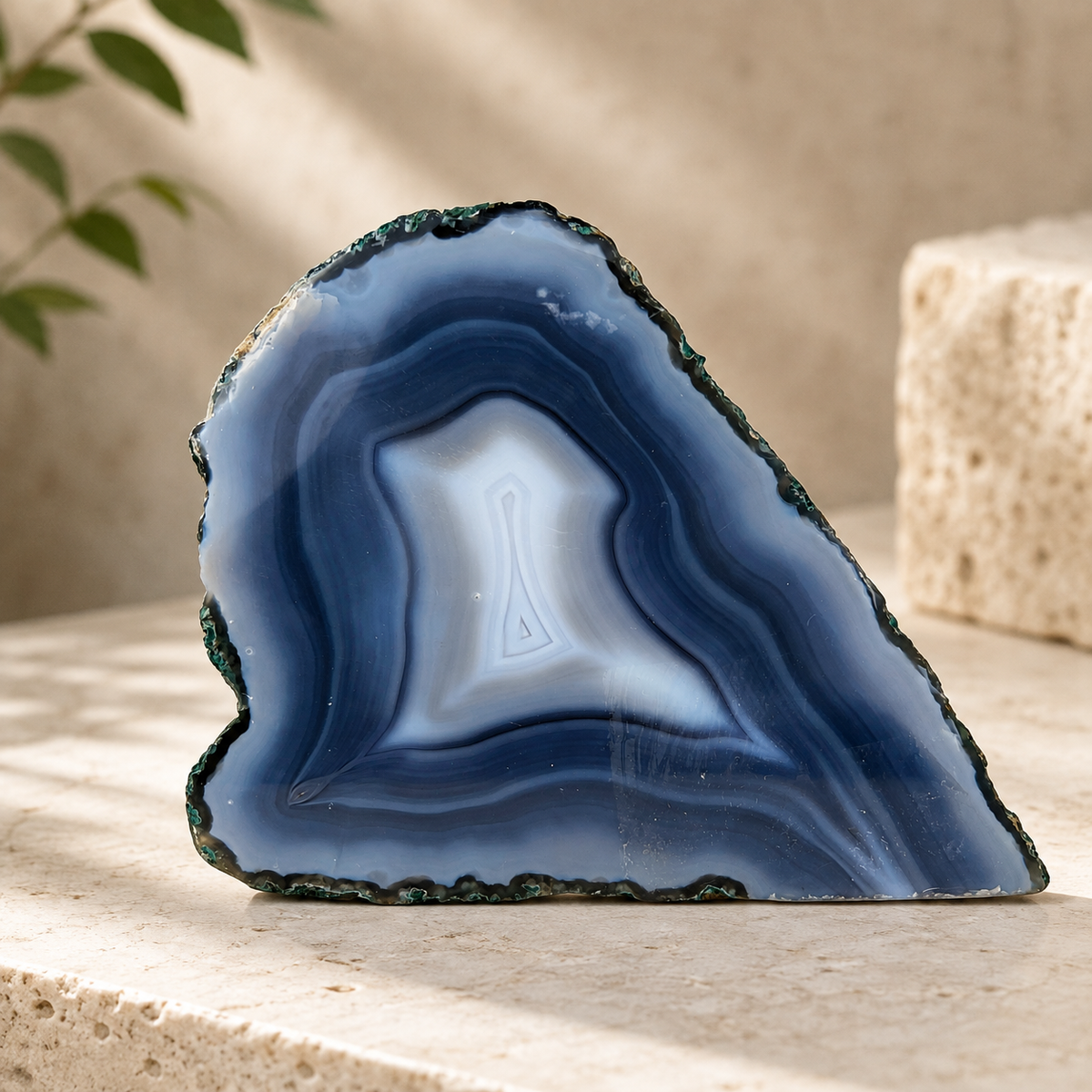 Blue Agate Geode Half - 4.6 x 6.0 inch