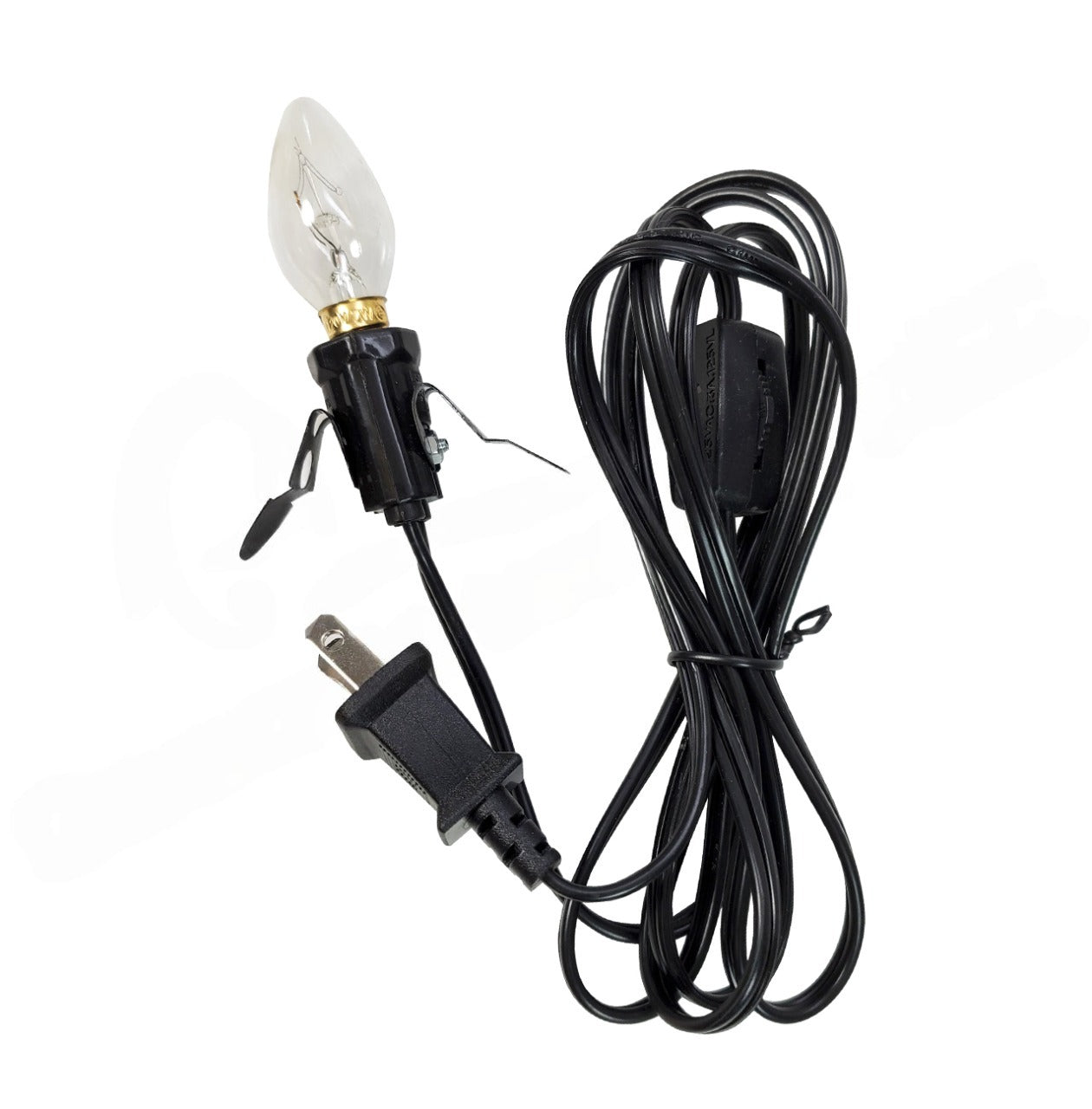 Black 5 foot UL-certified lamp cord with small E12 socket.