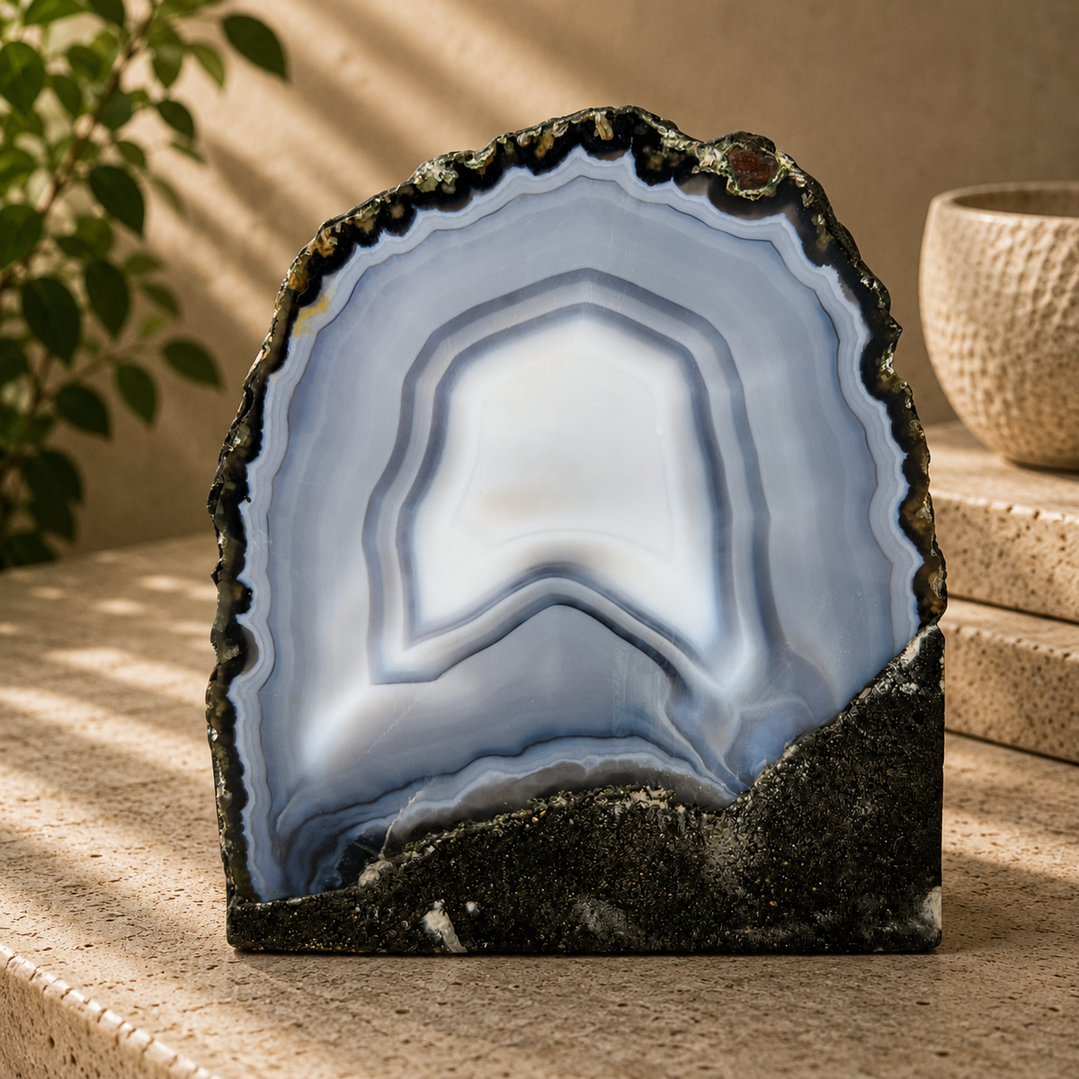 Blue Agate Geode Half - 6.3 x 5.8 inch