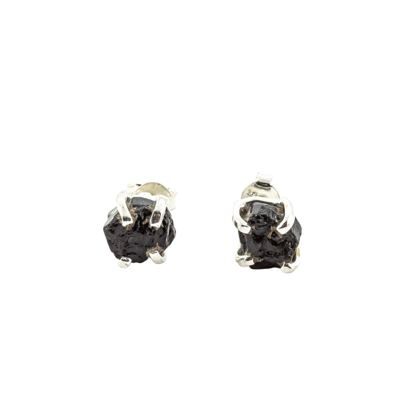 Black Tourmaline Freeform Stud Earrings Sterling Silver