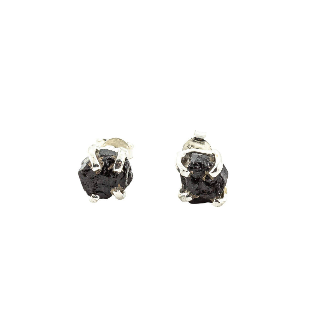 Black Tourmaline Freeform Stud Earrings Sterling Silver