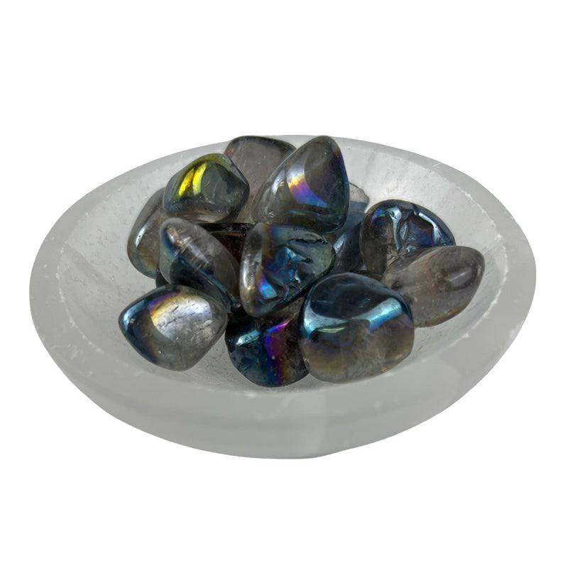 Gray AB Plated Crystal Quartz Tumbled Stone - 15-30 mm