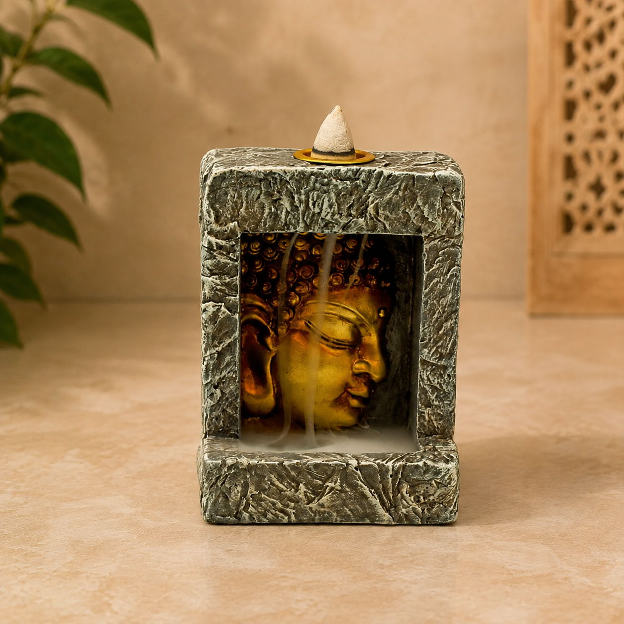 Buddha Head Square Backflow Incense Burner (4 inch)