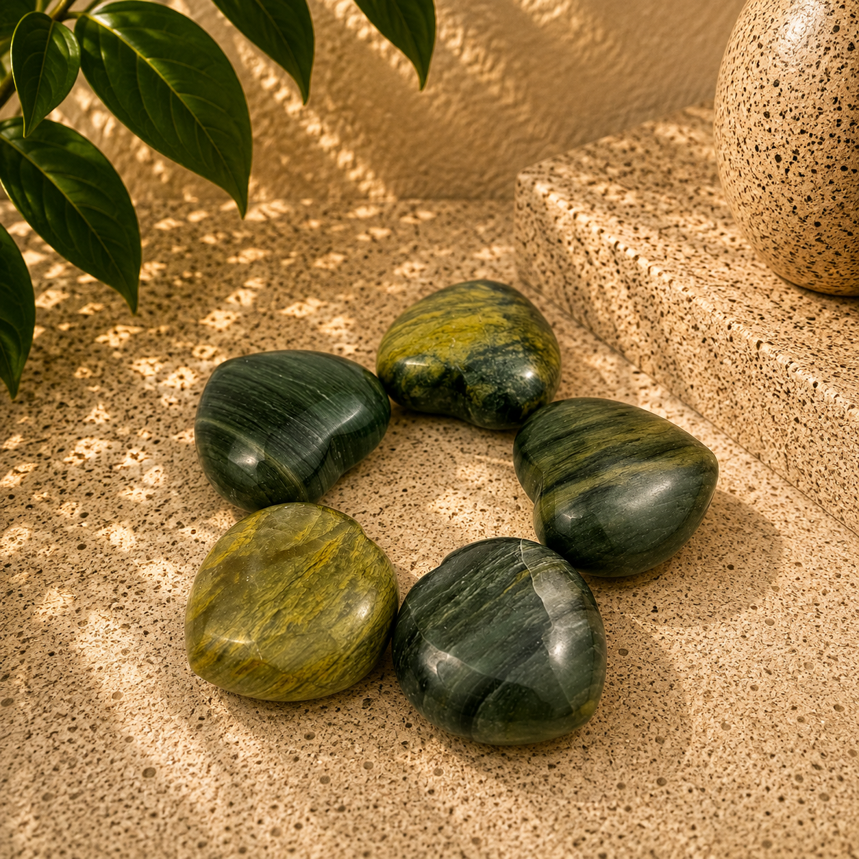 Green Hair Jasper Heart - 1.3-1.4 inch