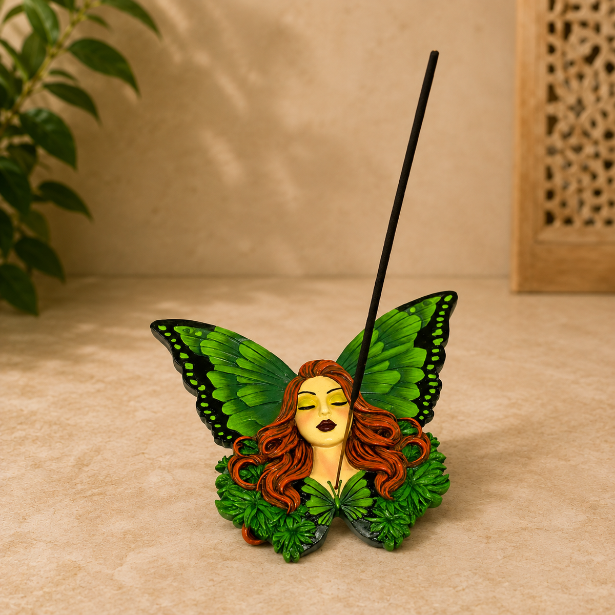 Green Fairy Hand-Painted Incense Burner - 5.5 inch