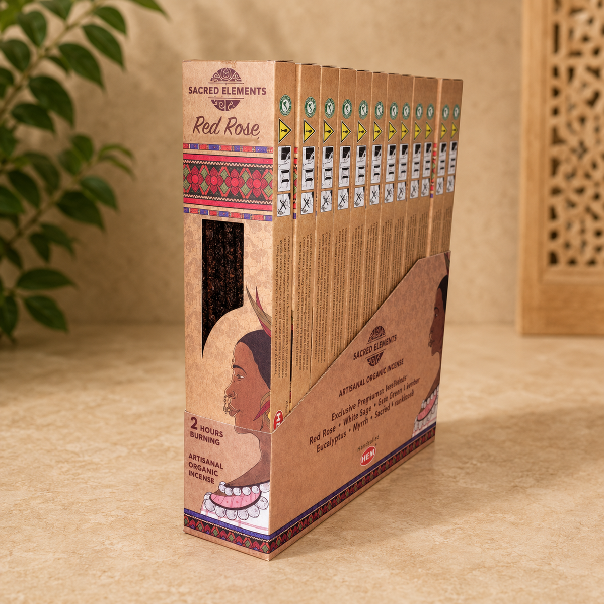 Sacred Elements Red Rose Hand-Rolled Masala Incense Sticks (15g)