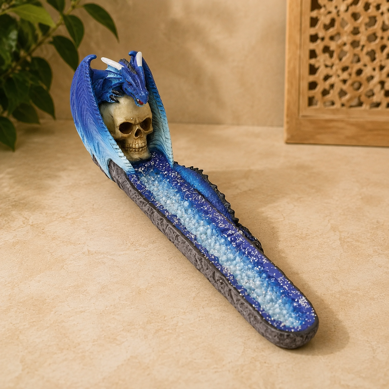 # Fujima Blue Dragon on Skull Stick Burner - 11 inch