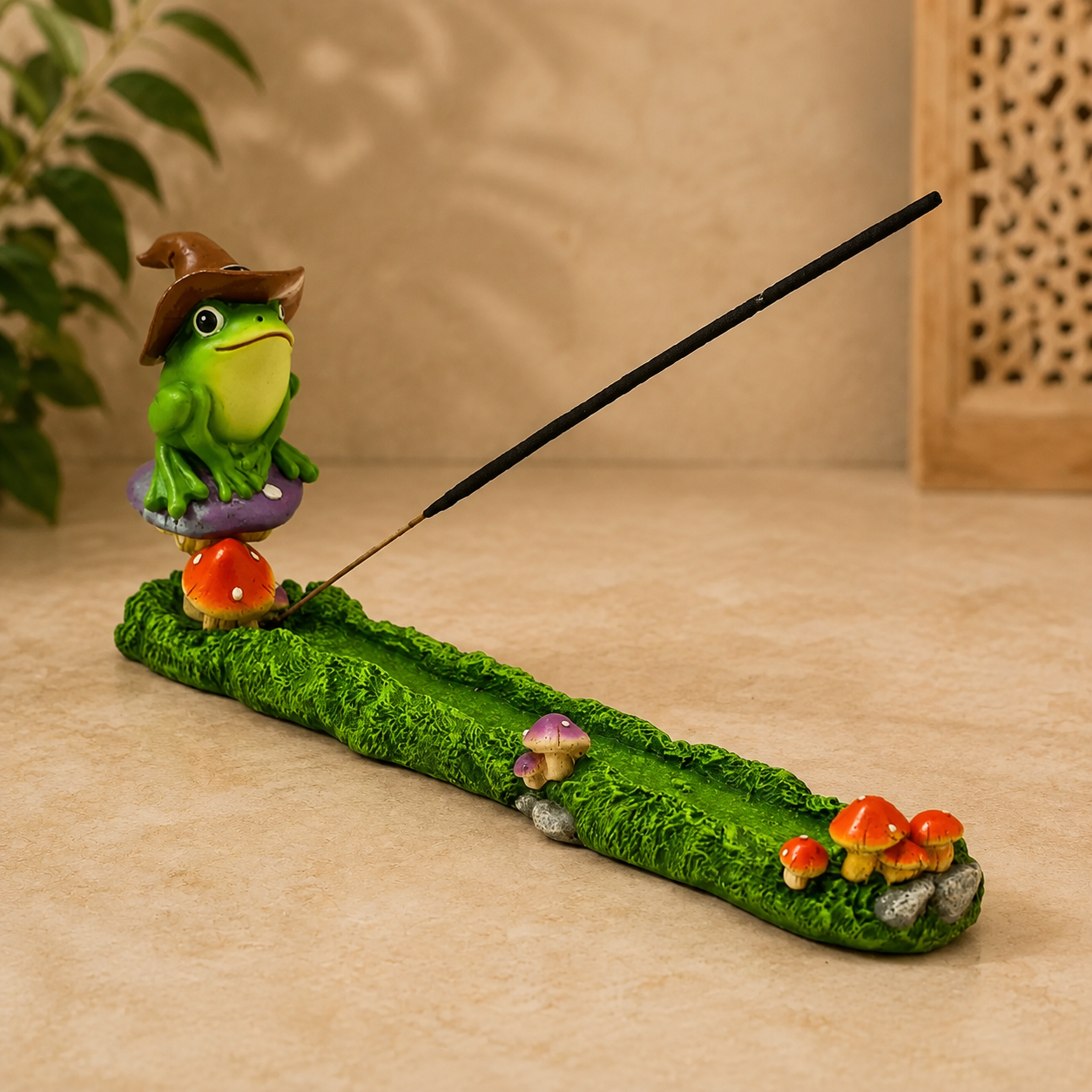 Fujima Magical Frog Hand-Painted Incense Stick Burner - 10.5 inch