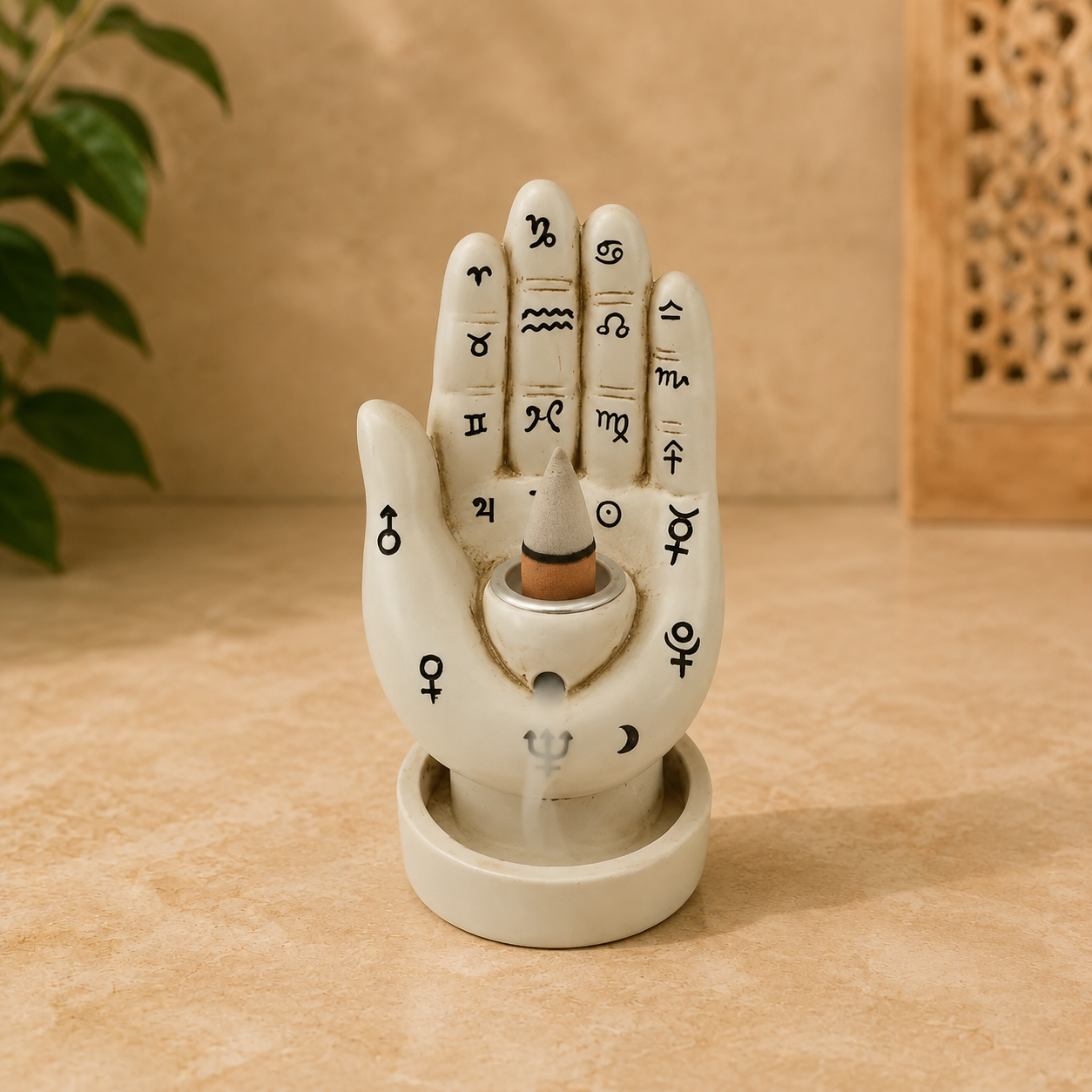 # Hamsa Hand Backflow Incense Burner - White