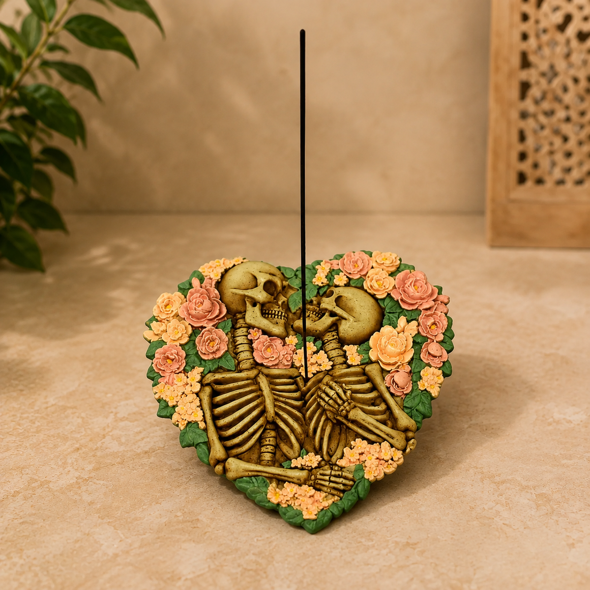 Skeleton Hearts Hand-Painted Stick and Cone Burner (5.5 in)